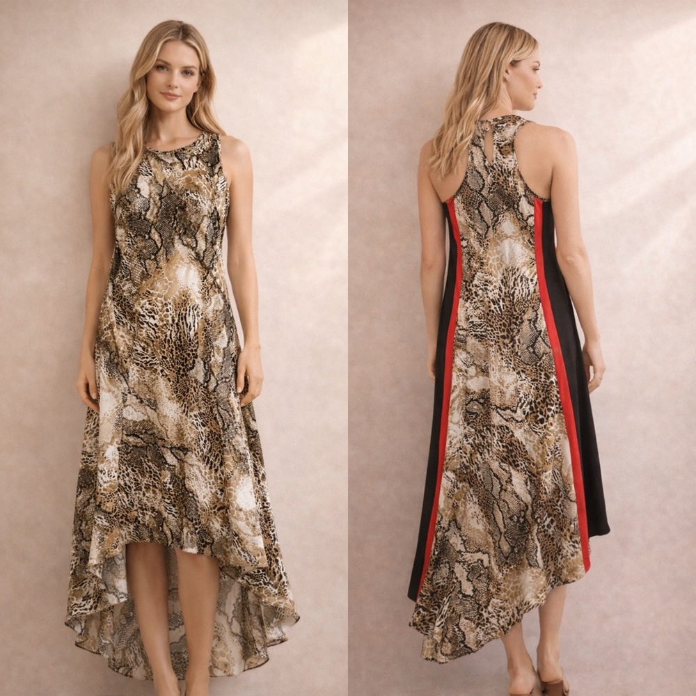 Asher Hi Lo Snakeskin Tuxedo Stripe Dress in Black and Red!